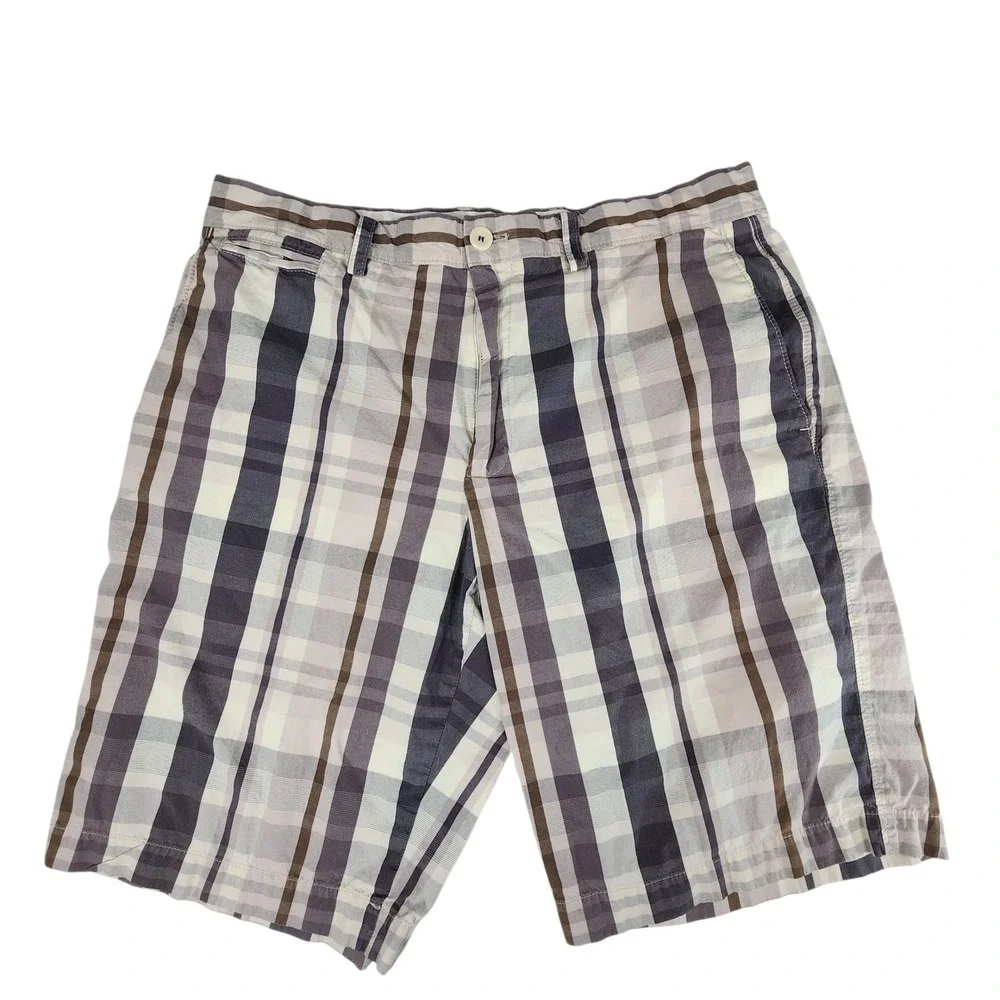 Banana Republic Short sz 34 Men Bermuda Plaid Gray Brown 10.5